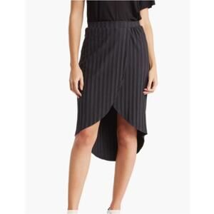 NEW GO COUTURE Black Ribbed Elastic Waist Pull On Tulip Hi-Low Midi Skirt Size S